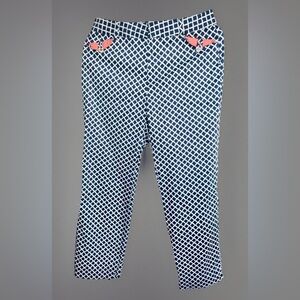 Bobby Jones Cotton/Spandex Mid-Rise Capris Blue/White Abstract Diamond Golf 6